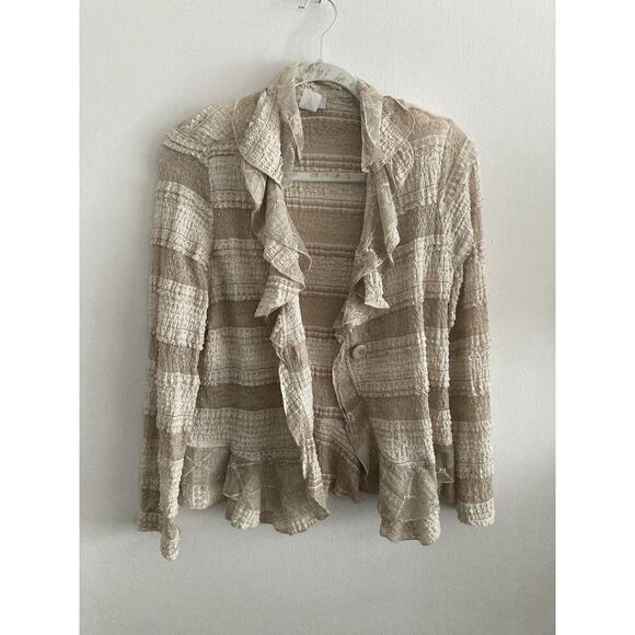 IC Collection Connie K Cardigan Ruffle Ivory Lace Button Lagenlook Boho Fairy M - Picture 4 of 13
